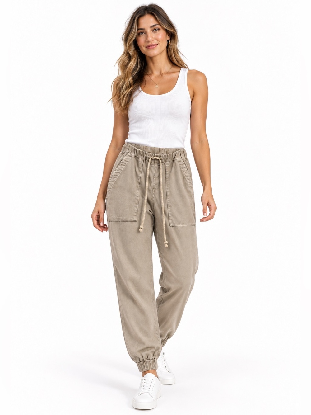 Bella Dahl Taupe Drawstring Utility Jogger Pants – Size Small